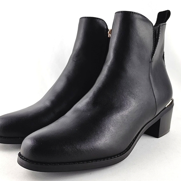 Aqua Diva Women's Water Resistant Black Leather Ankle Boots Block Heel Size 37M - Picture 3 of 15